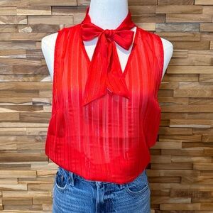 Verte | Red | Sheer | Tie-Neck | Sleeveless Blouse | Size L